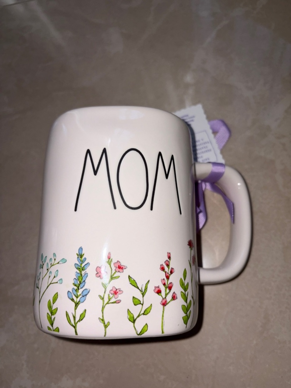 Rae Dunn Mom Floral Ceramic Coffee Mug - White